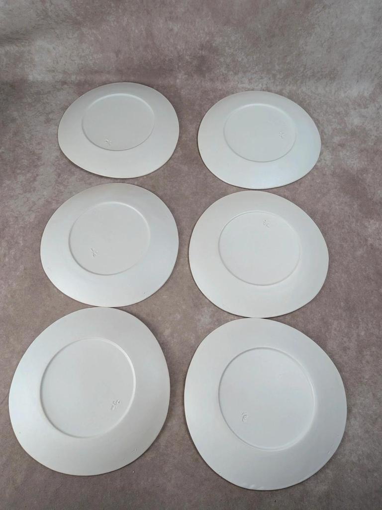 Lot de 6 assiettes plates vintage Niderviller style Capron Vallauris