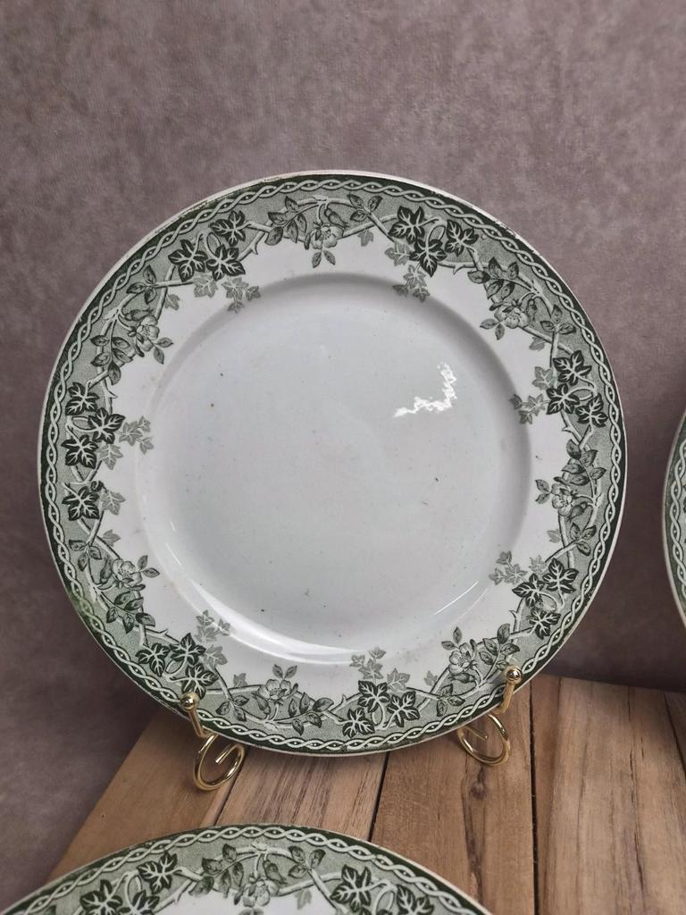 Joli lot de 4 assiettes anciennes en terre de fer de Saint-amand et Hamages, modèle Estival.