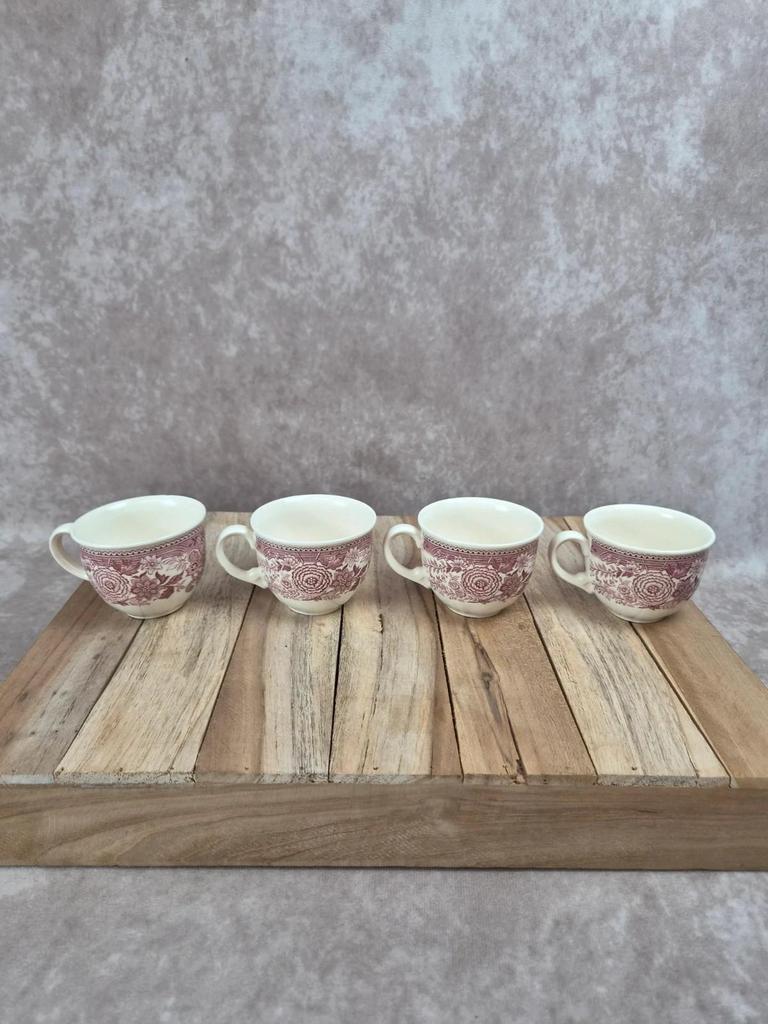 Lot de 4 tasses Villeroy & Boch Burgenland rouge – Décor floral vintage