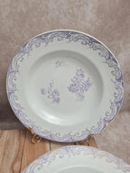 Lot 5 assiettes creuses Terre de Fer Creil & Montereau Service Louis Xv lilas rare