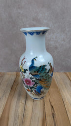 Vase asiatique décor paon en porcelaine