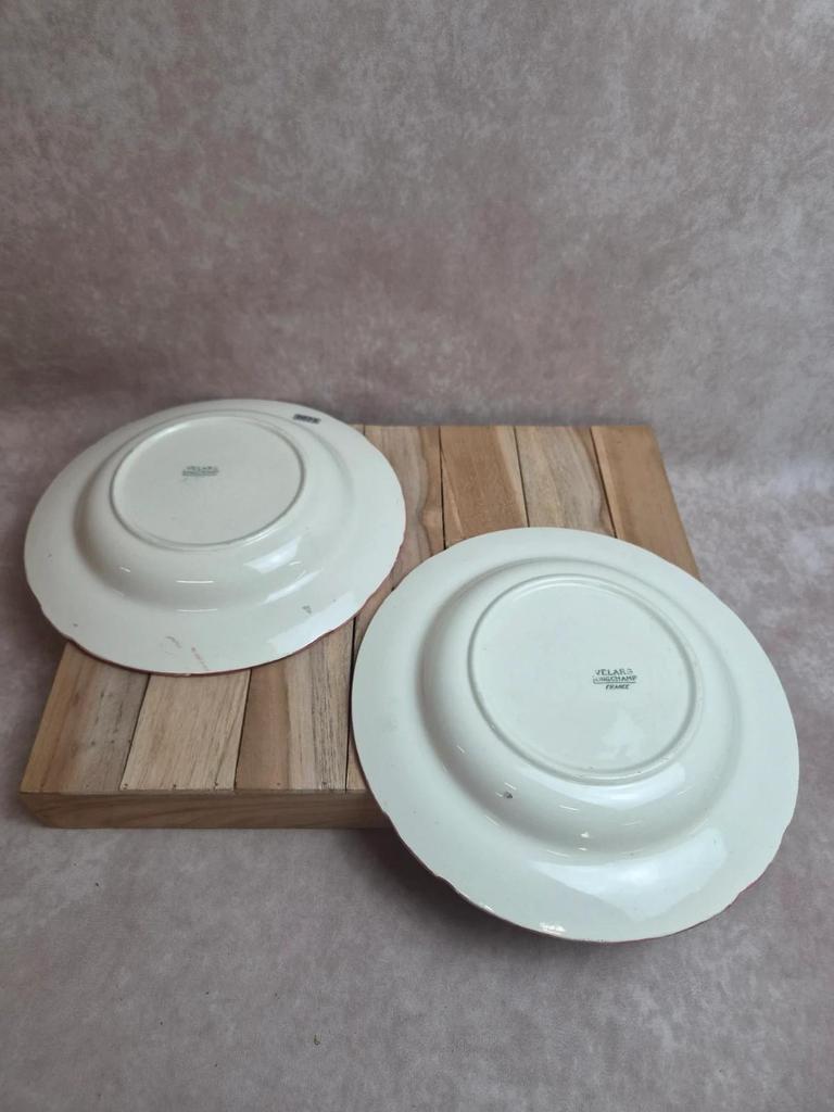 2 assiettes creuses Longchamp Velars – terre de fer – décor floral ancien