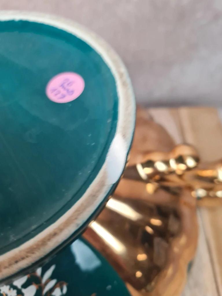 Coupe sur pied vintage italienne Cal vert profond & dorures – centre de table élégant 🌿💛