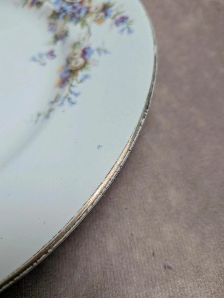 Lot de 4 assiettes plates en terre de fer Hamage Nord – Fleurs polychromes et dorures