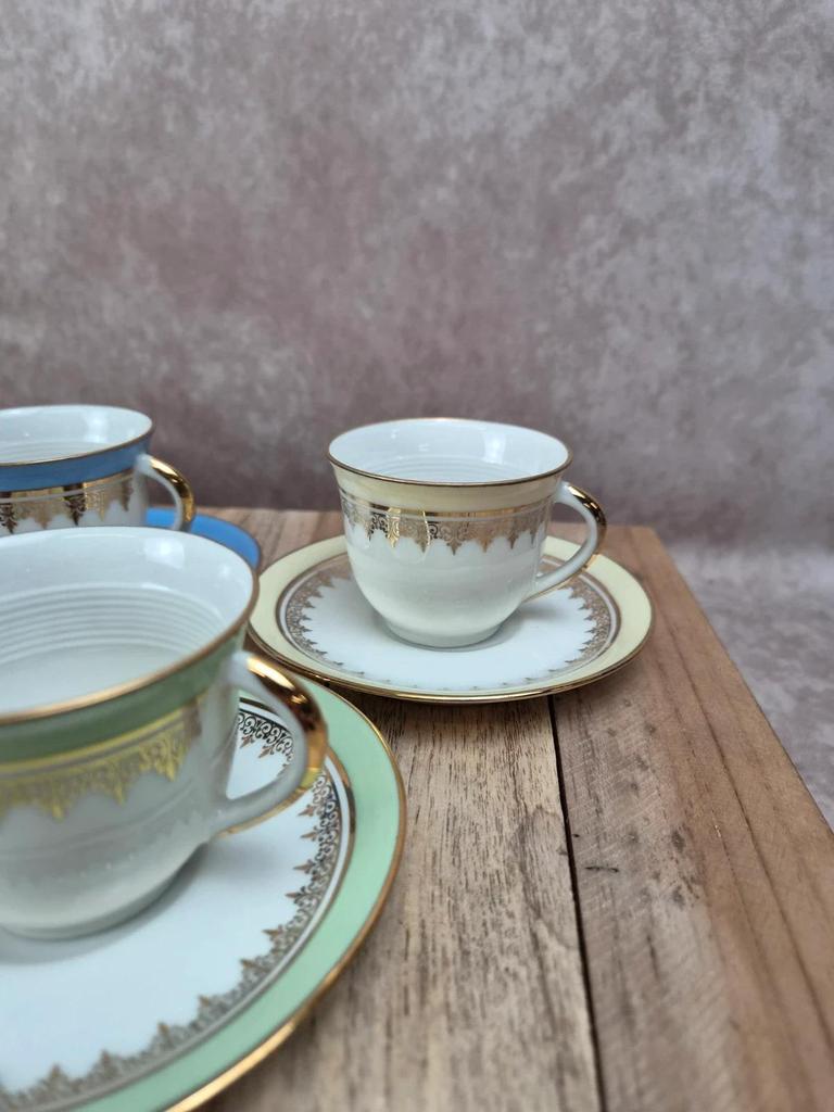 Lot de 5 tasses et soucoupes vintage en porcelaine de Limoges multicolore