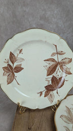 Assiettes anciennes Gien décor feuillage brun – lot de 2 22,5 cm