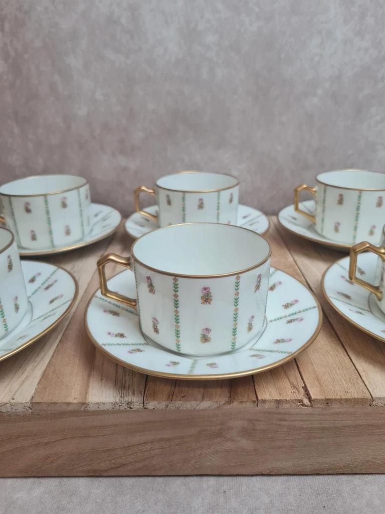Lot de 6 tasses et soucoupes anciennes Limoges Drb – Art Déco doré 🌸