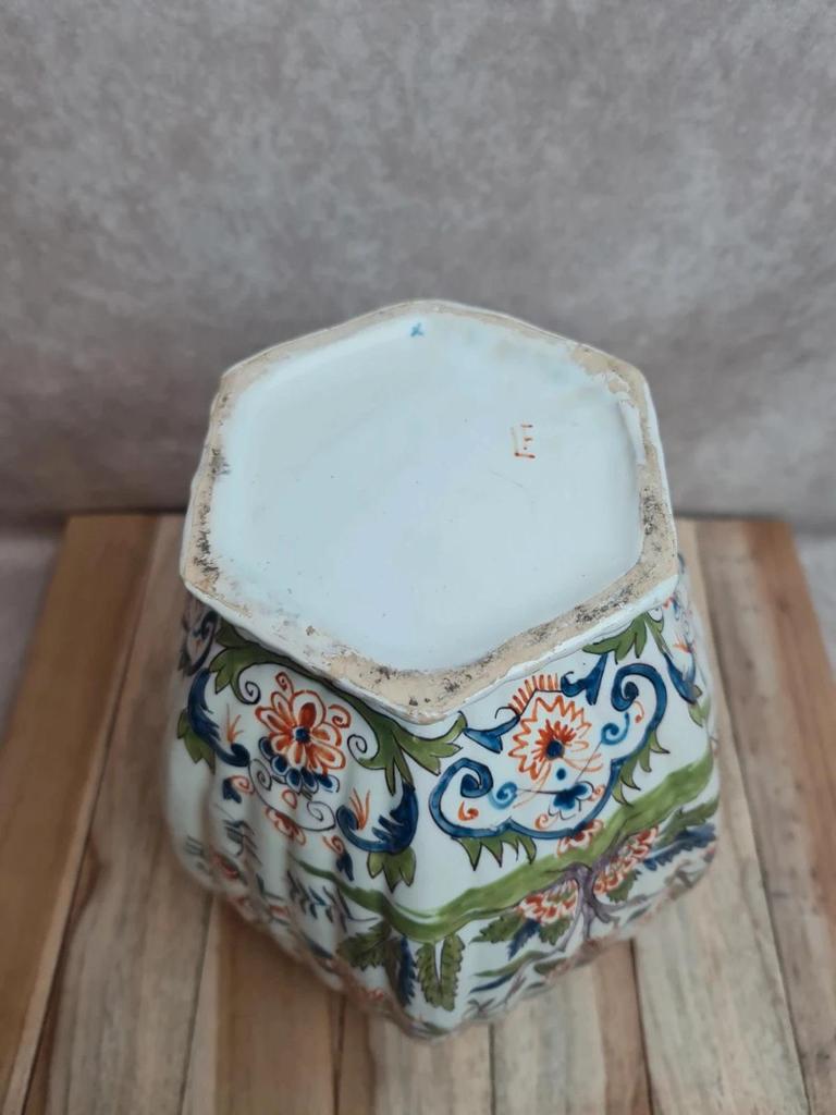Potiche couverte ancienne faïence Desvres Fourmaintraux Xixe décor chinoiserie chien de Fô