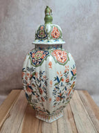 Potiche couverte ancienne faïence Desvres Fourmaintraux Xixe décor chinoiserie chien de Fô