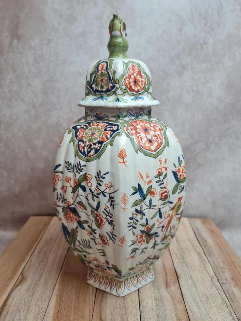 Potiche couverte ancienne faïence Desvres Fourmaintraux Xixe décor chinoiserie chien de Fô