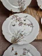 Lot de 7 assiettes anciennes en porcelaine – Décor oiseaux et fleurs polychromes