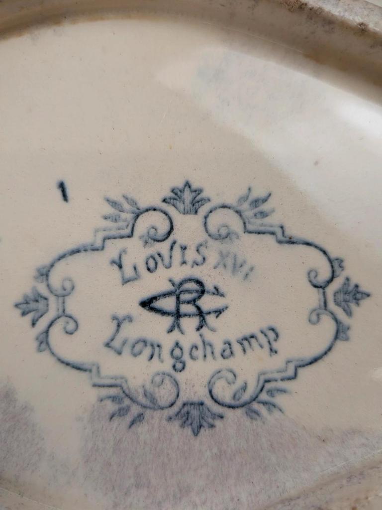 Ravier terre de fer Longchamp modèle Louis Xvi décor bleu ancien