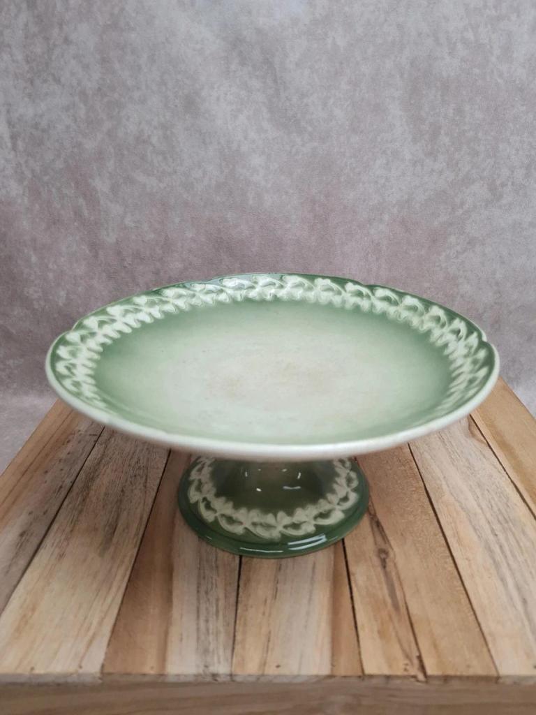 Compotier ancien sur pied Lunéville St Clément décor trèfles vert 🌿