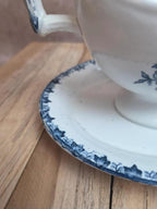 Saucière ancienne Sarreguemines forme Bambou – décor bleu non répertorié – terre de fer