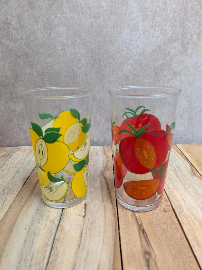 Lot de 2 verres vintage décor fruits 🍅🍏 Années 70/80