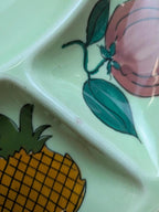 Plat compartiment vintage Déco Gourmet – crevettes & fruits – esprit années 60
