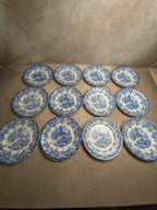 Lot de 12 assiettes plates Terre de fer Bp – Décor bleu toile de Jouy