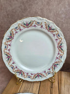 Lot de 4 assiettes à dessert Porcelaine de France Digoinn décor floral romantique doré