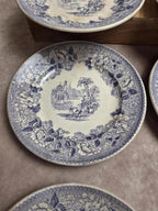 Lot de 8 assiettes à dessert anciennes anglaises J. Marshall & Co Bosphorus faïence violette Xixe