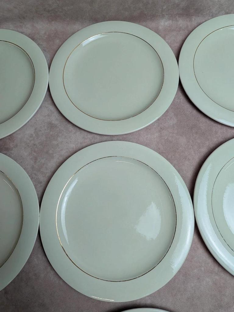 Lot de 10 assiettes plates Opaceline Salins liseré doré vintage