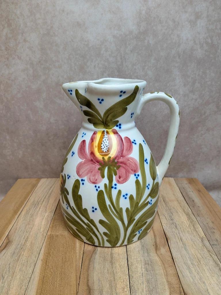 Pichet ancien en faïence décor floral peint main – esprit campagne