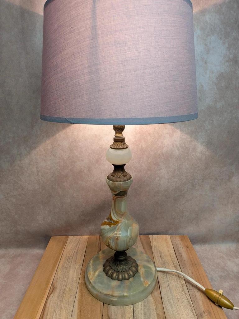 Pied de lampe vintage en onyx et laiton