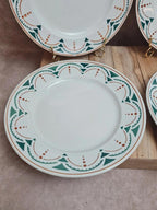 Lot 4 assiettes plates anciennes Badonviller Lunéville modèle Succao vert & brun