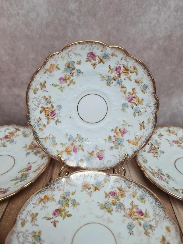 Lot de 7 coupelles anciennes porcelaine anglaise décor floral doré 🌸