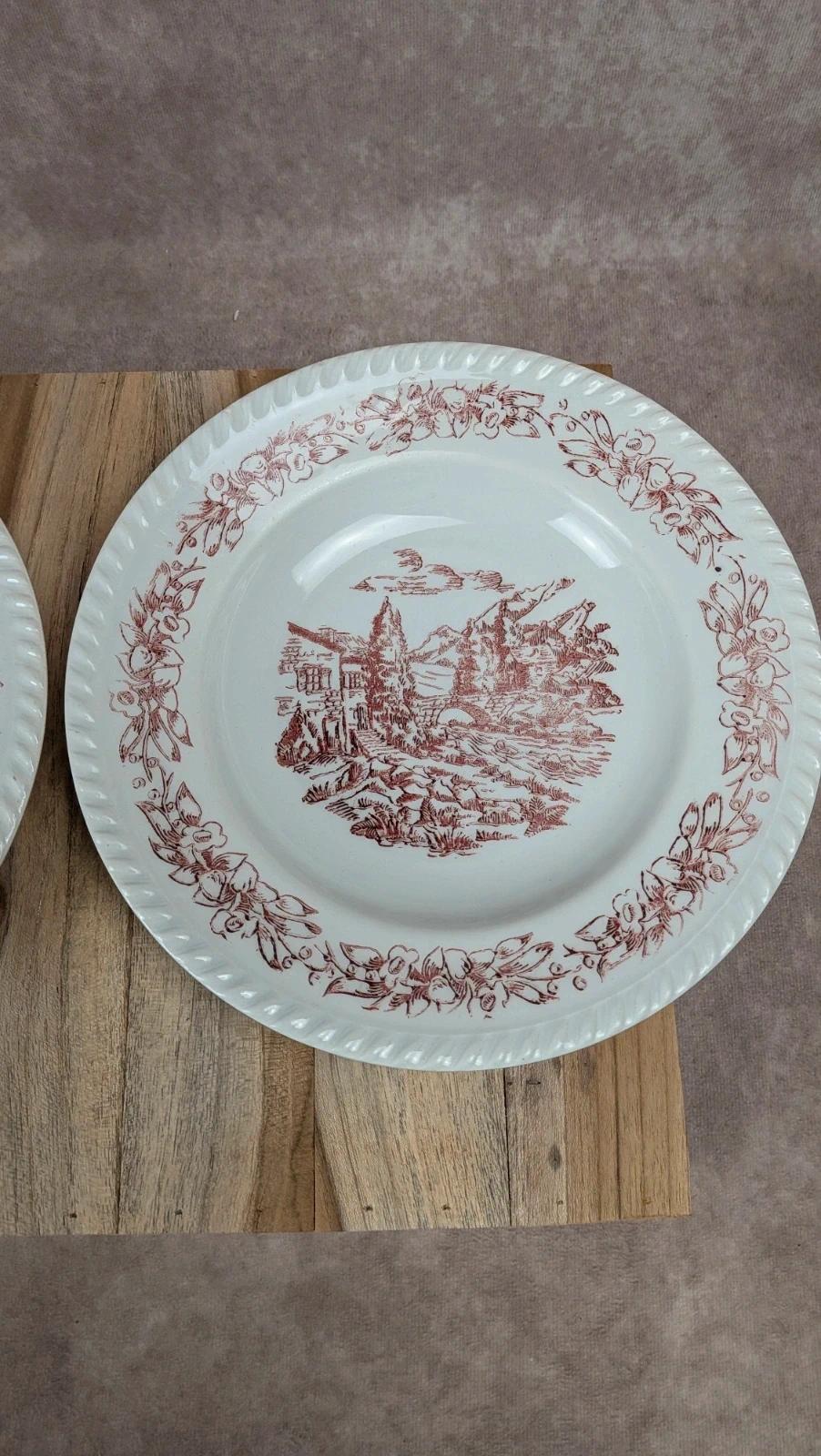 Assiette creuse vintage décor rouge campagne
