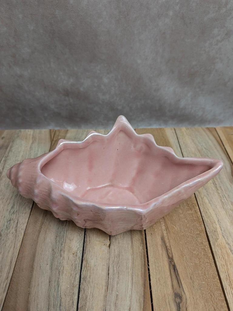Coquillage vintage rose nacré – céramique portugaise – vide-poche déco bord de mer