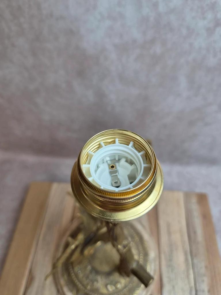 Grande lampe vintage en laiton moulé – Phénix – socle en onyx – années 60/70