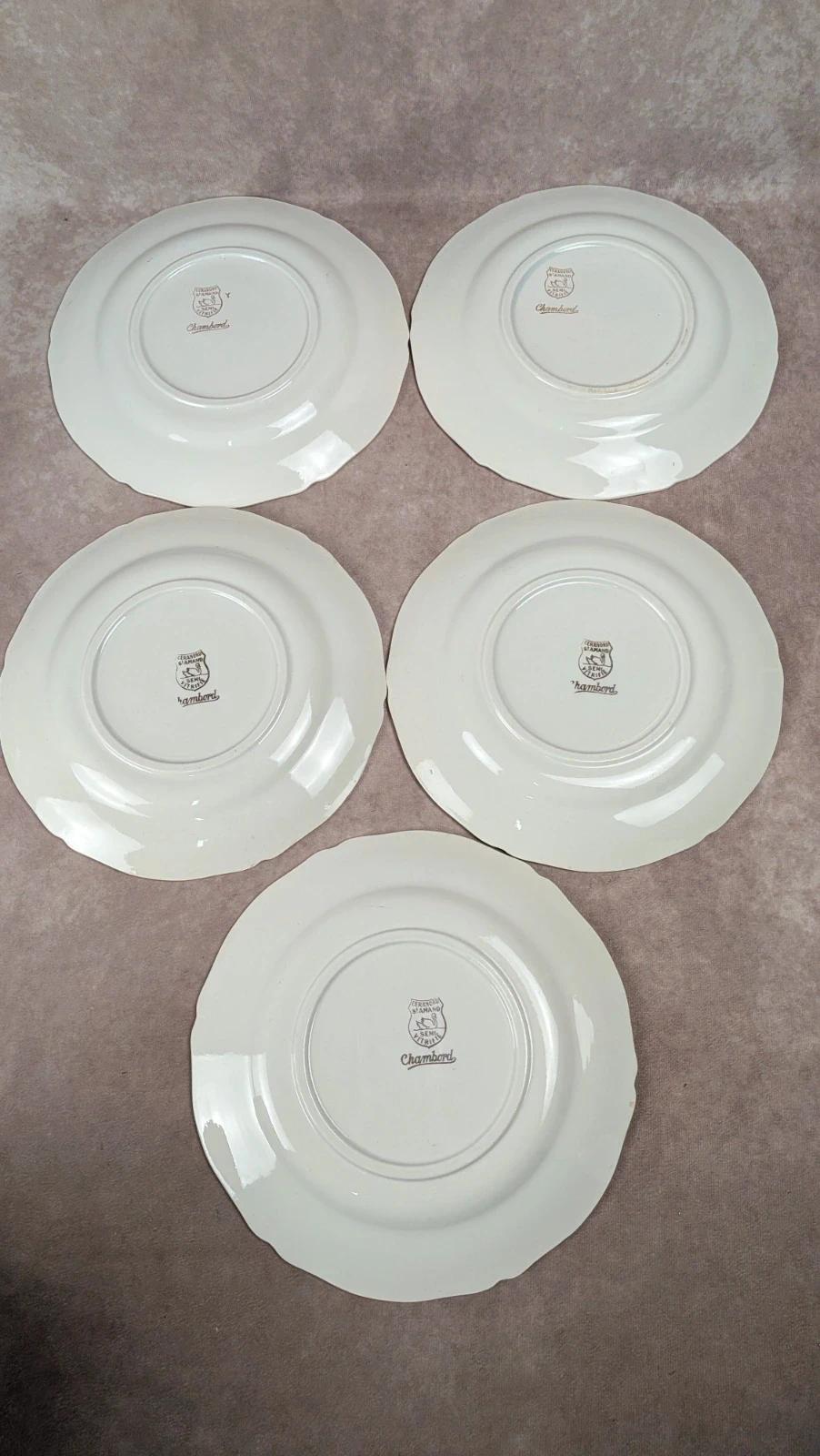 Lot de 5 assiettes plates anciennes Seranord Saint-amand – Modèle Chambord