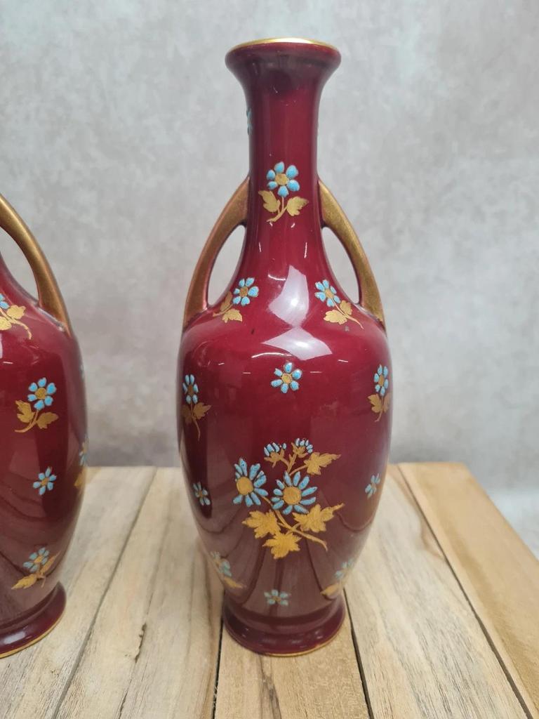Paire de vases Sarreguemines modèle 1729 – vers 1895 – dépôt Émile Bourgeois – pièce rare