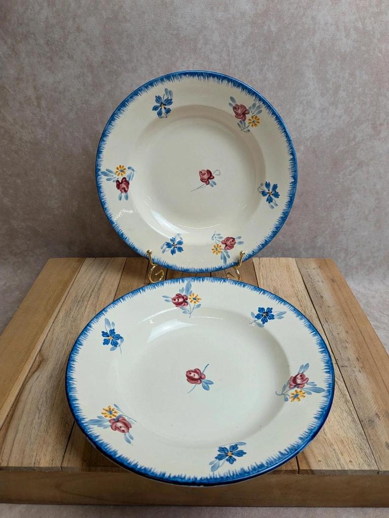 Lot de 2 assiettes creuses vintage Digoin Sarreguemines Marie-lou Terre de Fer