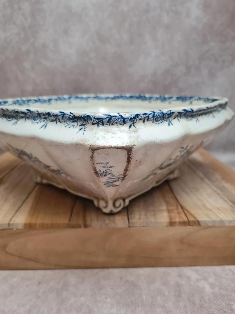 Saladier carré ancien Terre de Fer Clairefontaine Lg – Xixe – décor bleu 💙