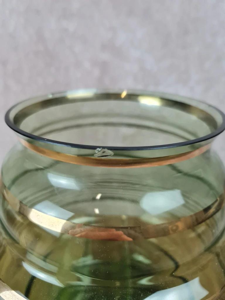 🪞 Grand vase ancien en verre vert doré signé Fains