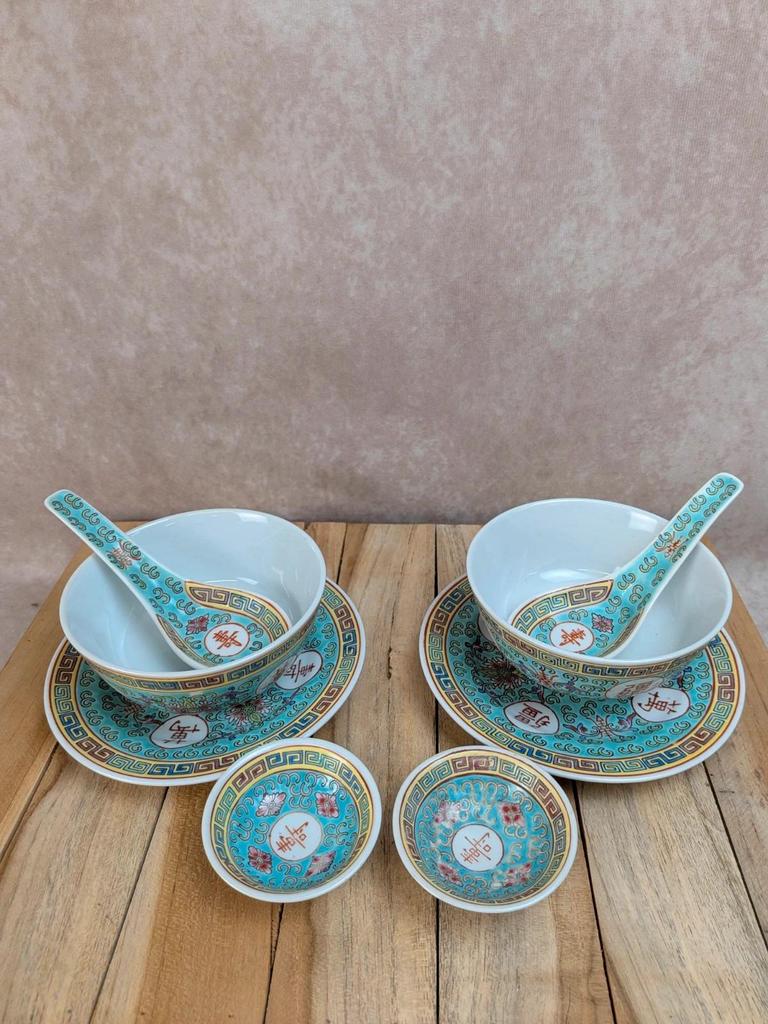Service chinois vintage pour 2 personnes – porcelaine Mun Shou