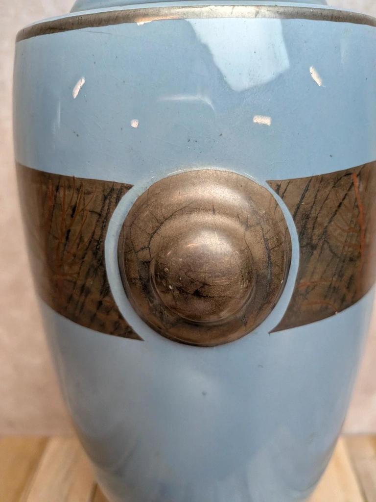 Vase Art Déco Maurice Pinon Tours céramique bleue décor stylisé