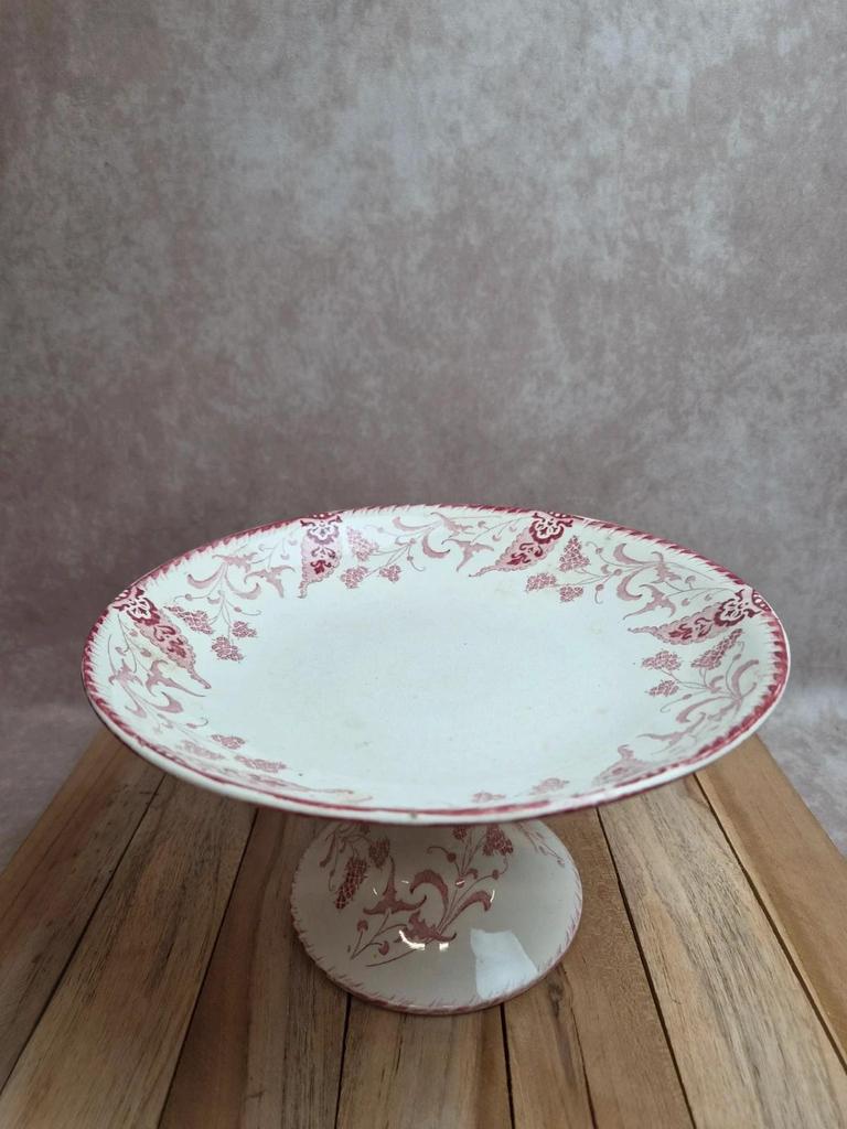 Compotier ancien Terre de fer Longwy modèle Rambouillet – décor bordeaux