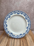 Assiette ancienne anglaise Crescent Ware Empire England décor bleu guirlandes