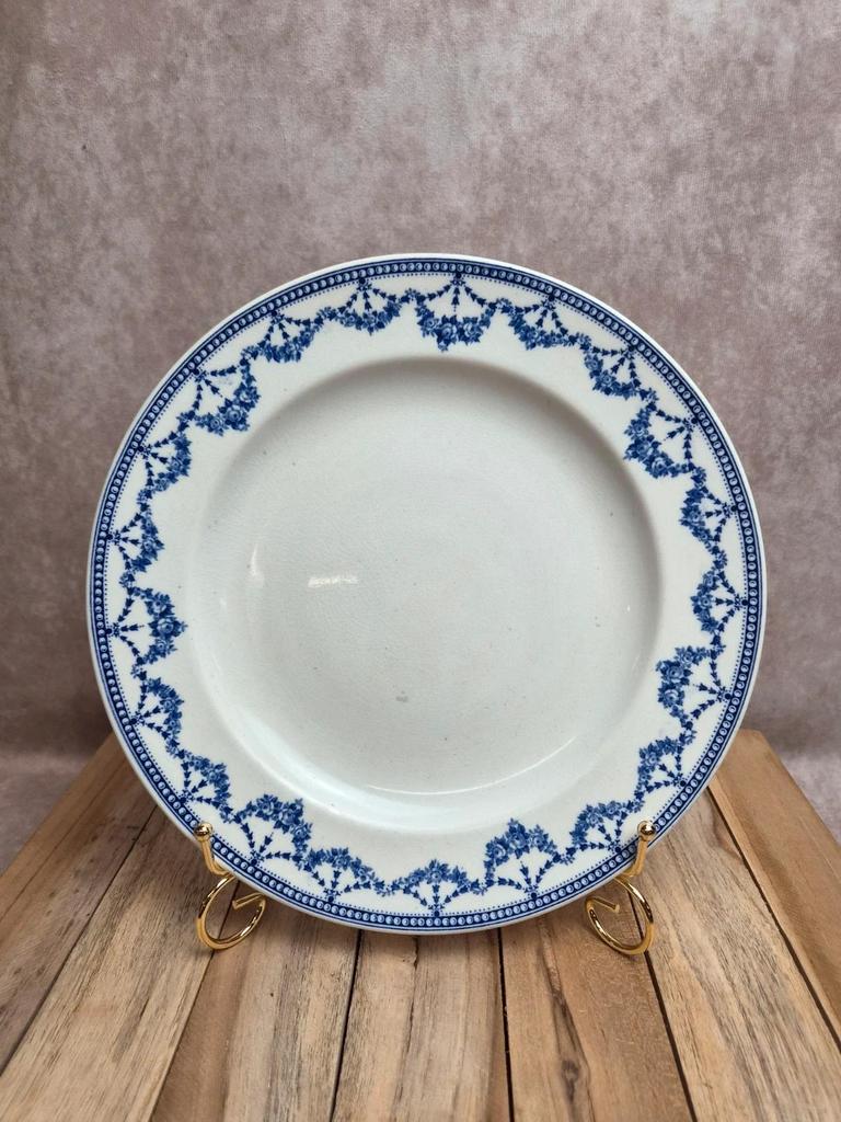 Assiette ancienne anglaise Crescent Ware Empire England décor bleu guirlandes