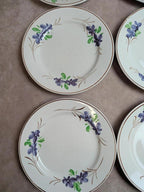 Lot de 9 assiettes anciennes en terre de fer – Opaque de Bordeaux – décor floral peint main