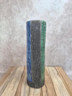 Grand vase d’atelier style raku bleu et vert signé – 30 cm