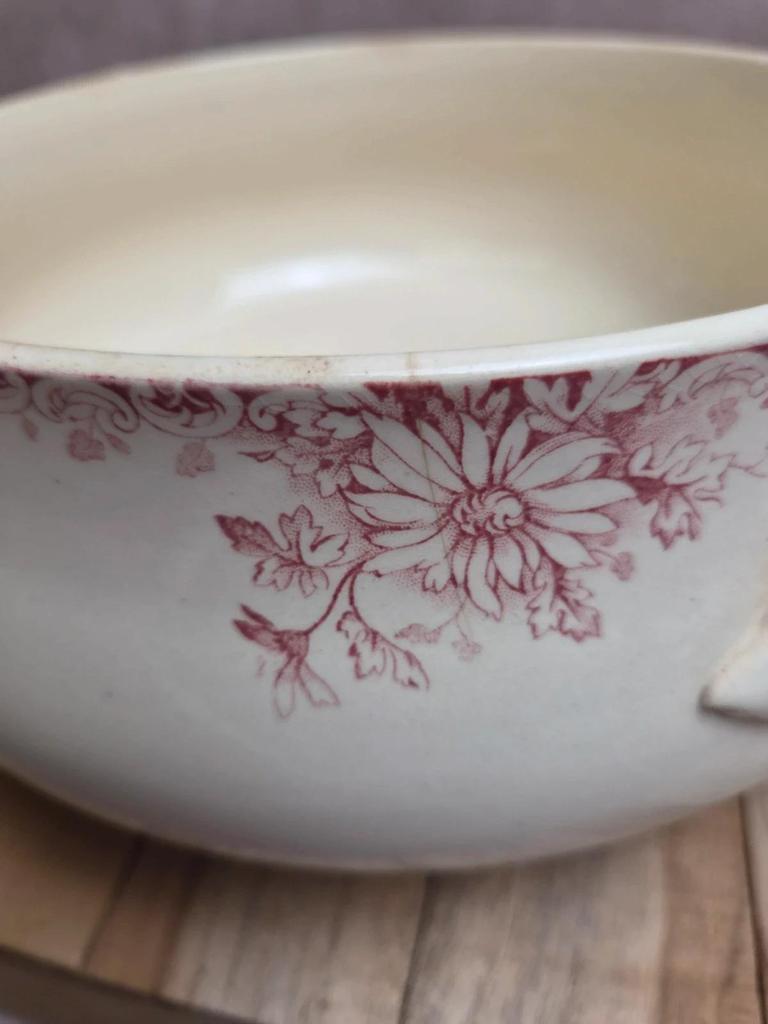 Soupière ancienne Gien “fleurs d’automne” 🌸 Terre de fer vintage
