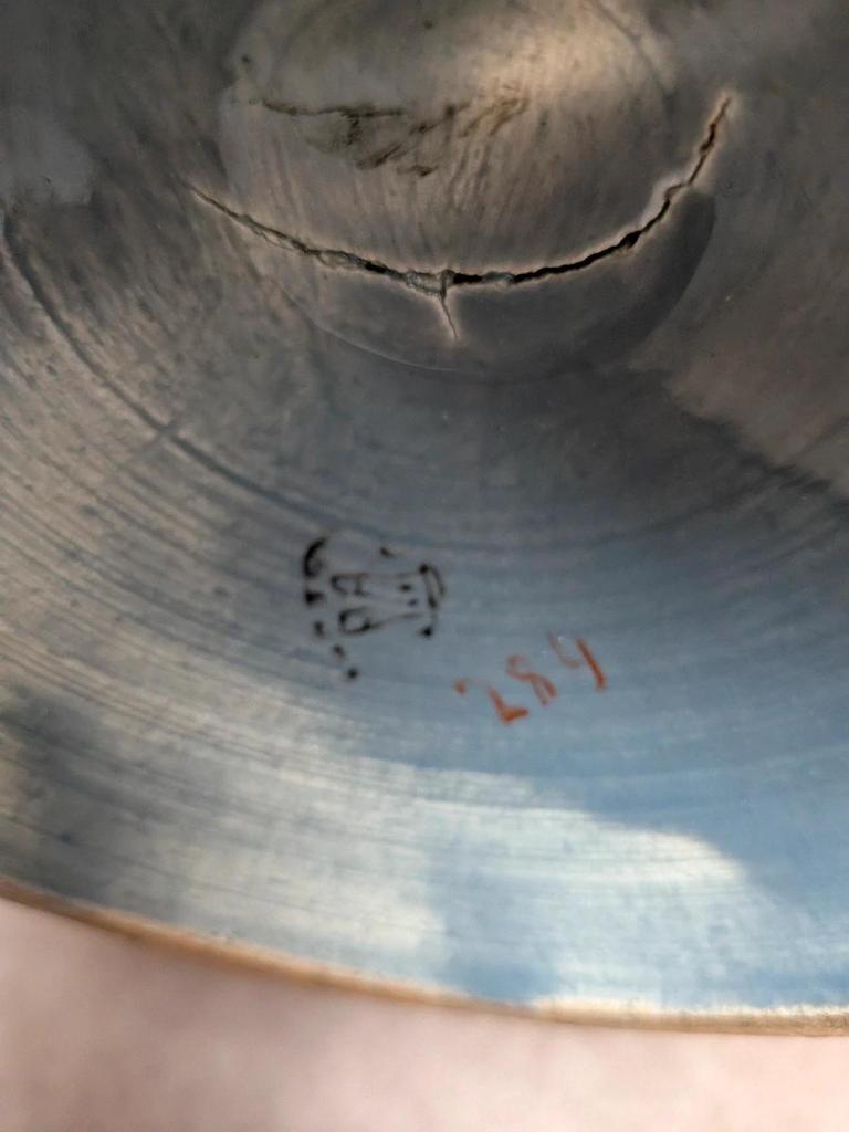 Vase Art Déco Maurice Pinon Tours céramique bleue décor stylisé