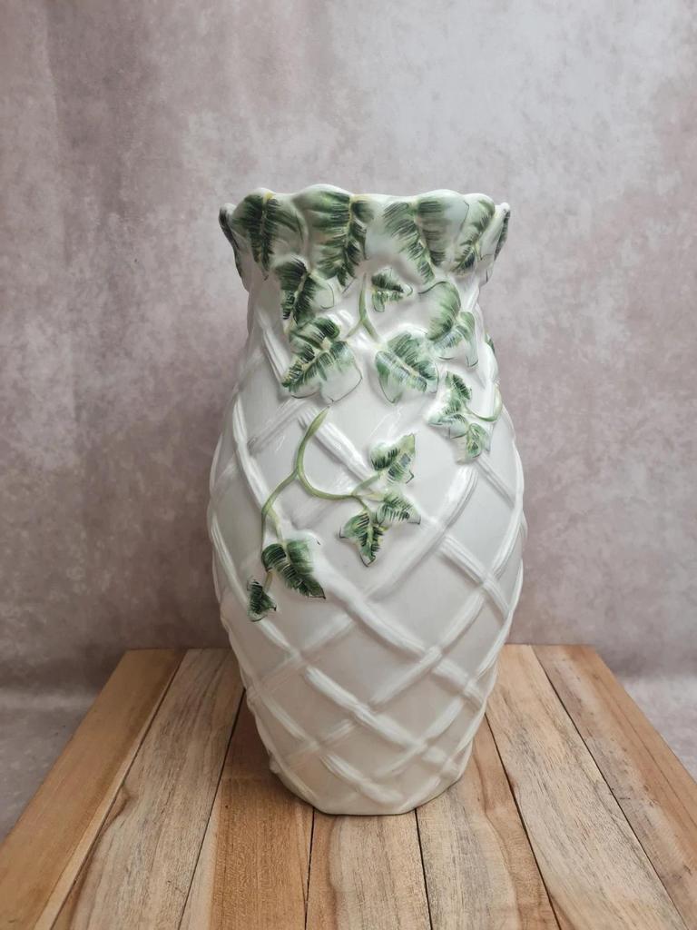 Grand vase vintage portugais Fg 🌿 Vase trompe-l’œil décor lierre en relief 🌿