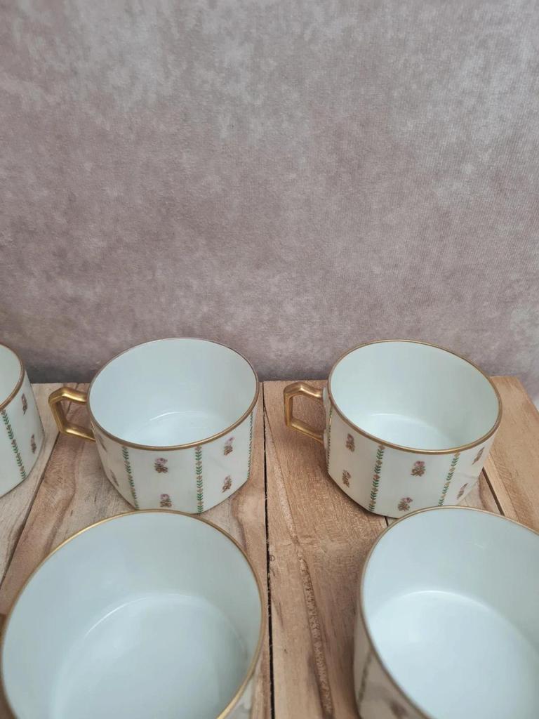 Lot de 6 tasses et soucoupes anciennes Limoges Drb – Art Déco doré 🌸