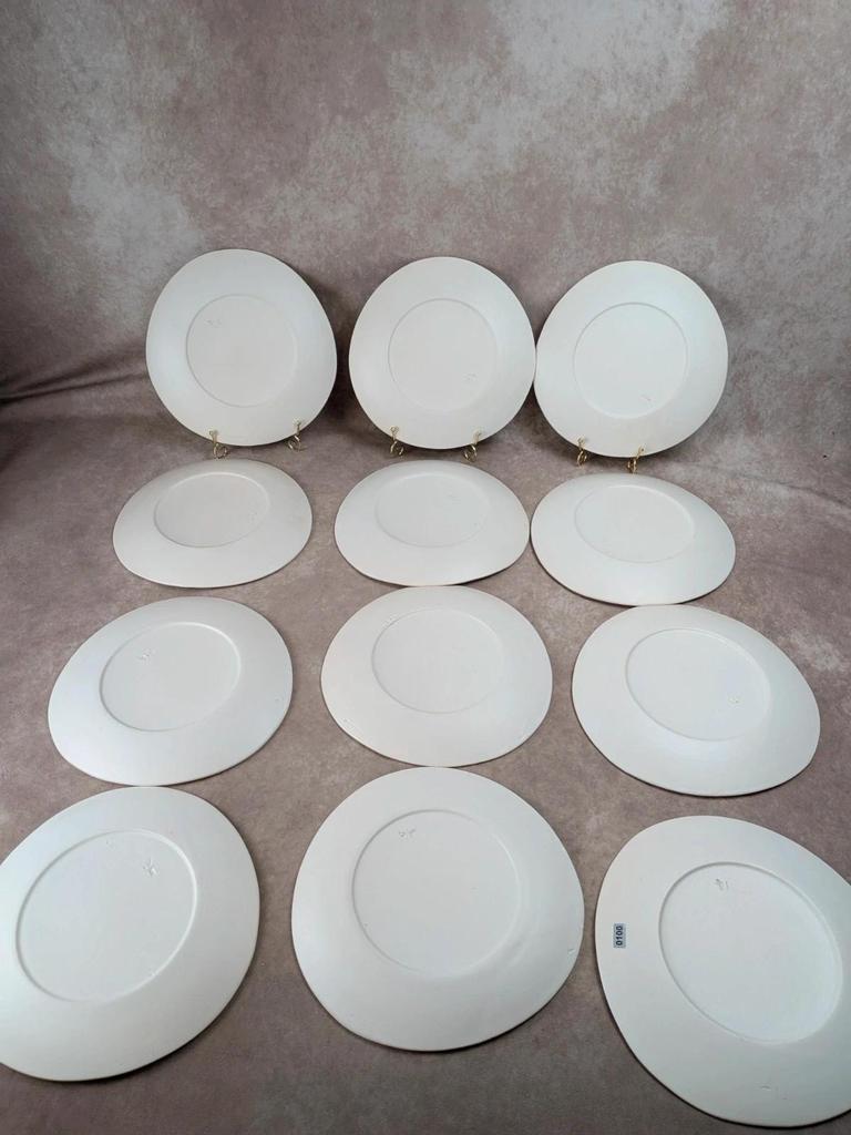 Lot de 12 assiettes plates vintage Niderviller – années 70 – style Capron Vallauris
