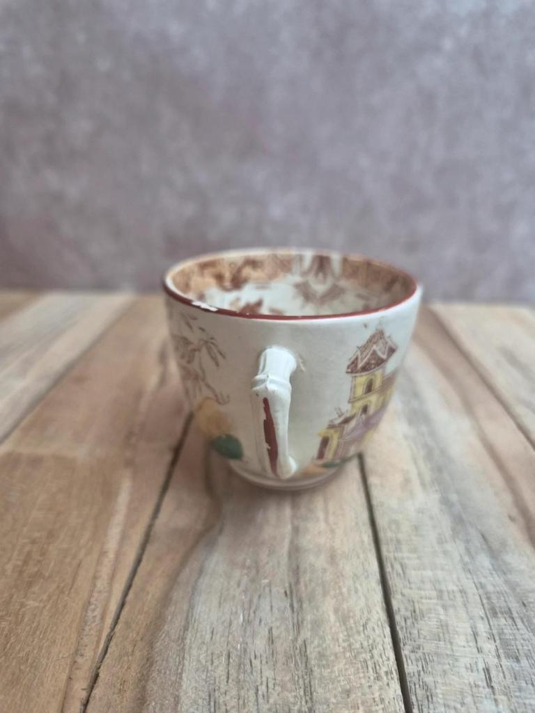 Tasse terre de fer Sarreguemines modèle Kyoto polychrome ancienne