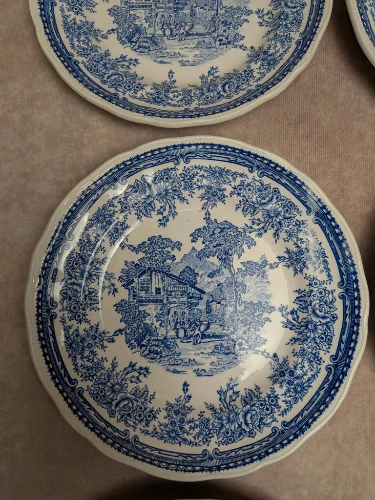 Lot de 6 assiettes à dessert Lunéville The Cottage décor toile de Jouy bleu